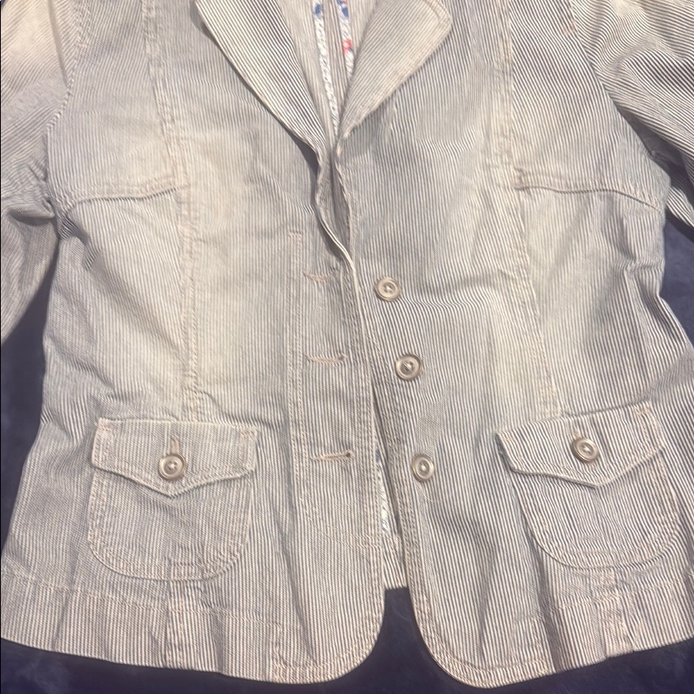LOFT Beige Pinstripe Blazer - Picture 3 of 4